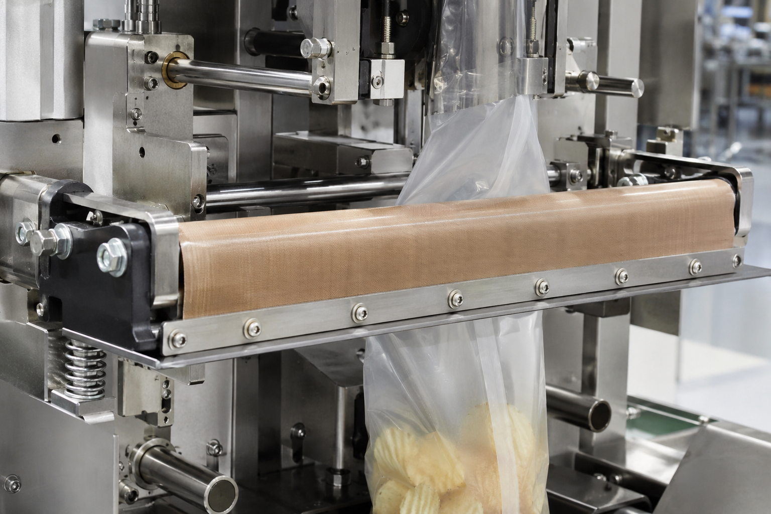 PTFE glass cloth or tape used as a non-stick cover on heated sealing bars